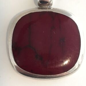 ATI 925 Sterling Silver Mexico Carnelian? Gemstone Charm Pendant Square Chunky